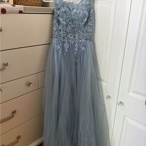 Elegant Blue Lace Prom Dress